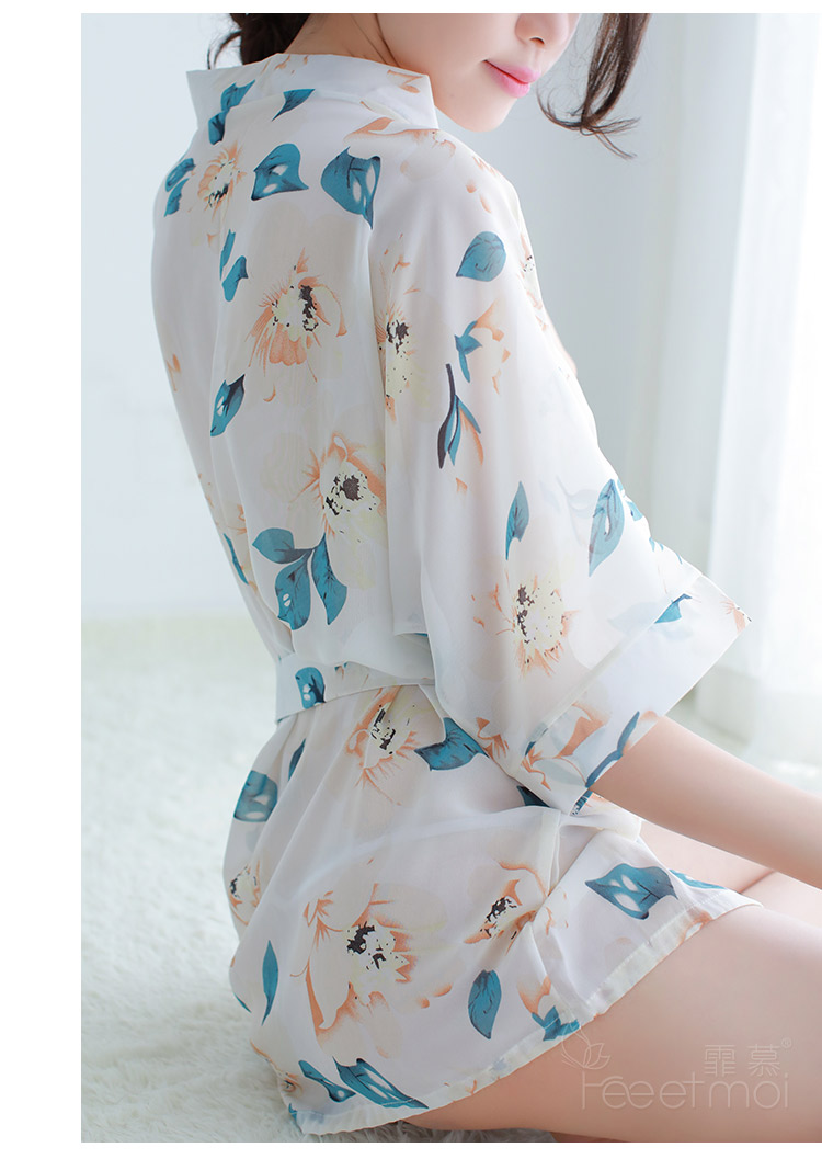 Nữ mùa thu đồ ngủ gợi cảm Đồ lót gợi cảm Sao Nhật kimono áo khoác nịt ngực băng lụa với váy ngủ ngắn trong suốt đầm đẹp dự tiệc