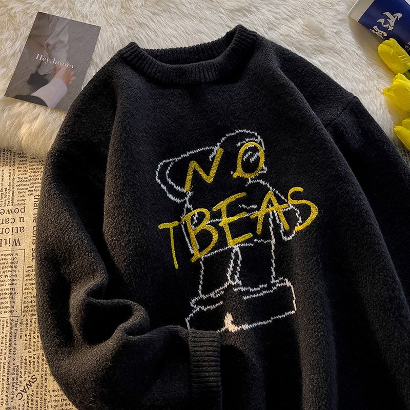 Women's Sweater Thick Knitted Round Neck Letter Embroidered Pullover_voghion.com