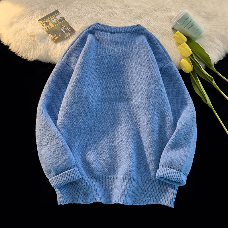 Women's Sweater Thick Knitted Round Neck Letter Embroidered Pullover_voghion.com
