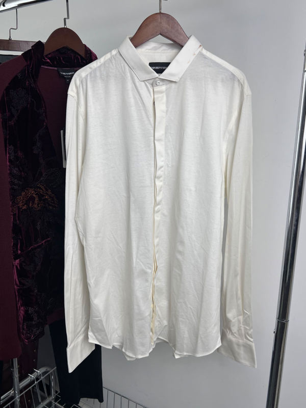 Armani Ea Men's Shirt Solid Color Lapel Long-Sleeved Pure Cotton T-Shirt