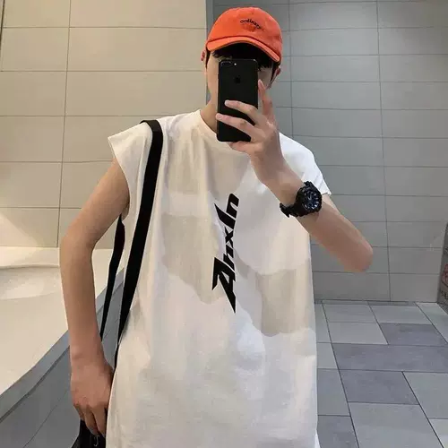 Баскетбольный летний тонкий жилет, трендовая дышащая футболка без рукавов, оверсайз, в корейском стиле