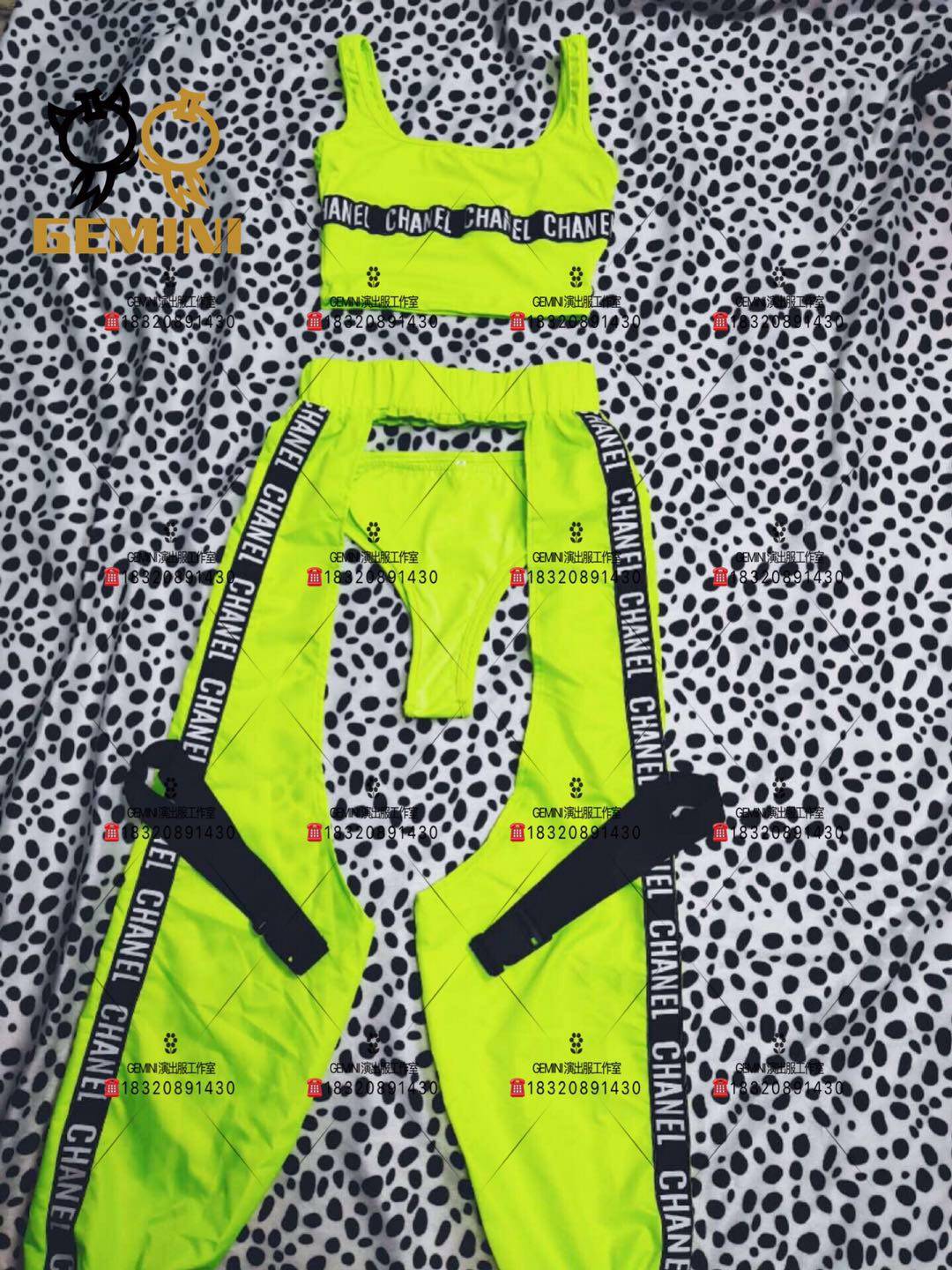 Gemini costumes bar ds lead dance gogo costume fluorescent green slit pants suit female song dj costumes