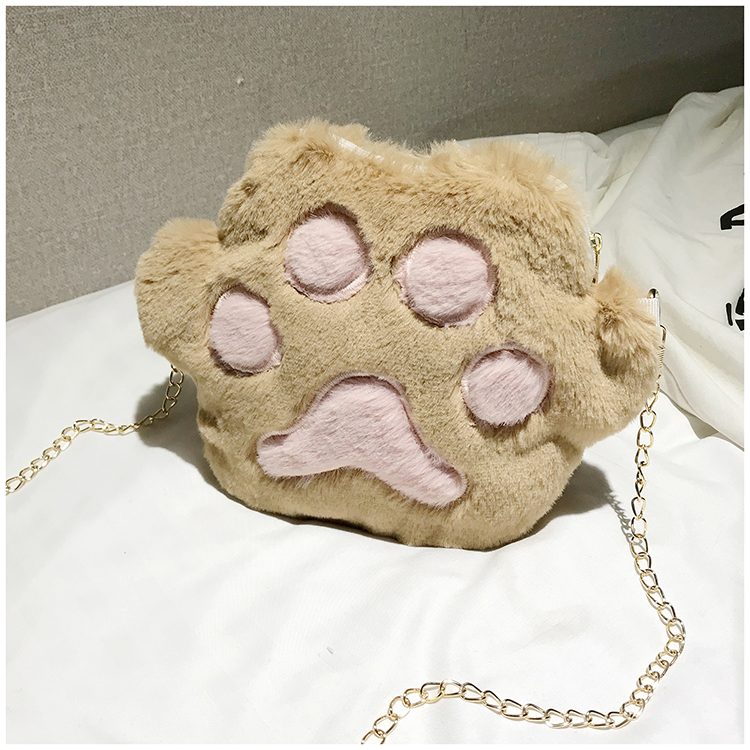 Plush New Korean Cute Bear Paw Chain Small Bag Chain Crossbody Bag display picture 17