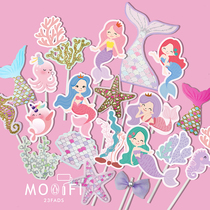 Mermaid Princess Sweet Wind Pink Purple Full Moon Hundred Days Birthday Party Dessert Table Decorative Cake Insert