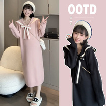 Pregnant womens autumn and winter bottoming dress suit 2023 new autumn thickened fashionable two-piece set Western and fashionable