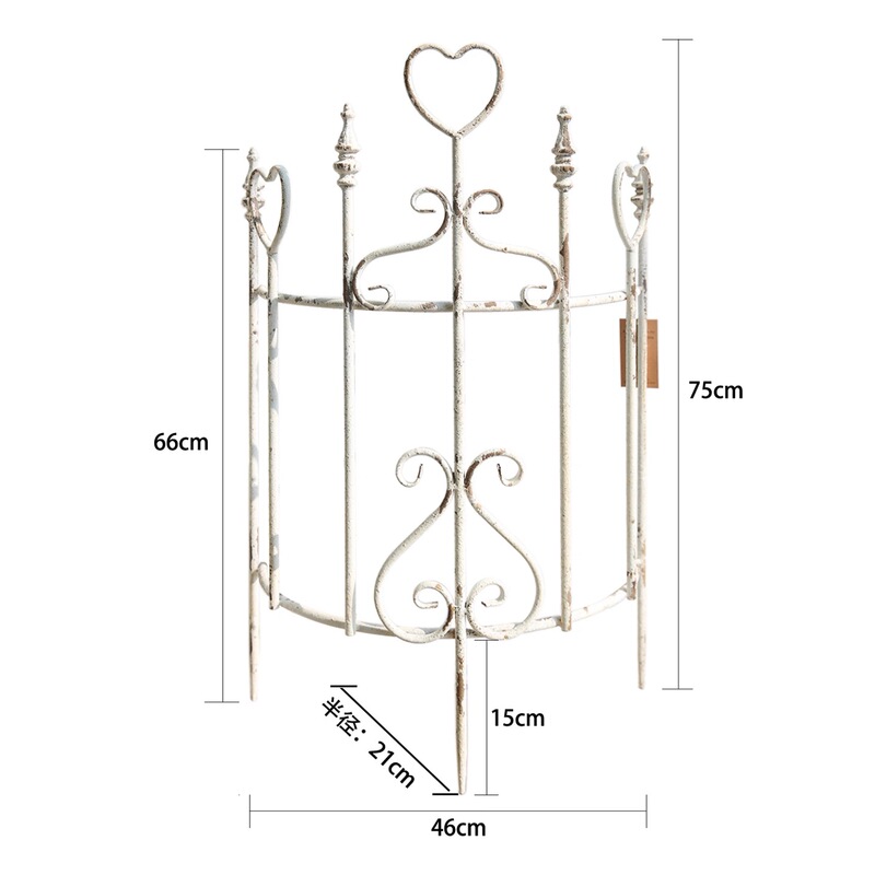 Vintage Distressed Iron Heart-Shaped Fence Garden Flower Fence Courtyard Flower Bed Partition Decoration Outdoor Fence Semicircle