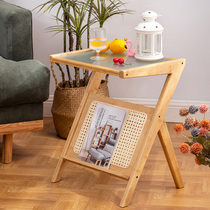 Bed Head Cabinet Minima Modern Tea Table Bedroom New Light Lavish Design Ins Glass Vines Solid Wood Small Bedside Table