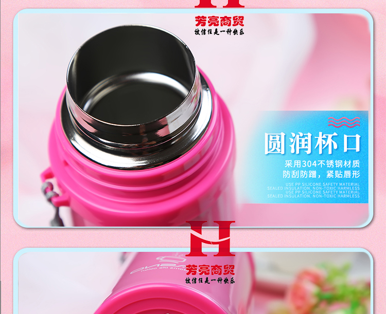 Cassino viên đạn inox 304 inox 600ml cặp đôi dễ thương trẻ em có nắp cốc nữ cầm tay bình ủ cháo lock&lock