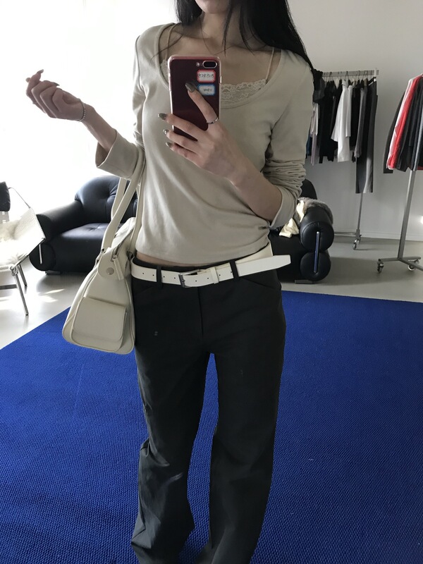 【Saidtome】U-Neck Fake Two-Piece Spliced Long-Sleeved Top, Soft and Skin-Friendly, Stretchy Inner Layer Sai6156