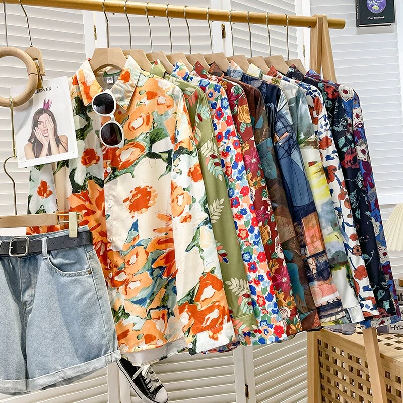 Performance Team-Building Floral Shirt Oil Painting Retro Spring and Autumn New Design Niche Long-Sleeved Loose Women's Shirt Top Performance Team-Building Floral Shirt Oil Painting Retro Spring and Autumn New Design Niche Long-Sleeved Loose Women's Shirt Top