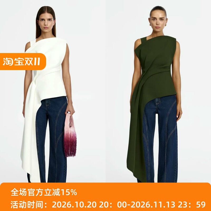 Purely Original Australian Niche Brand @Cler, Asymmetrical Pleated Ribbon Design, Stylish Early Autumn Top Purely Original Australian Niche Brand @Cler, Asymmetrical Pleated Ribbon Design, Stylish Early Autumn Top