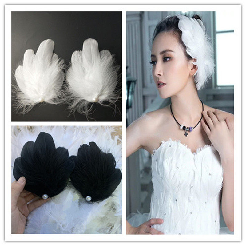 Bride Feather Headdress White Black Feather Ballet Cygnet Stage Performance Wedding Photography Anchor Side Clip