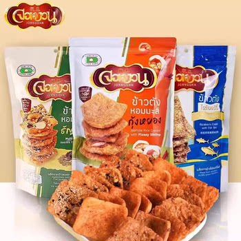 Jornguan Thai Imported Premium Rice Crackers with Fish Floss, Crispy Biscuits, Shrimp, Nuts, Puffed Snacks