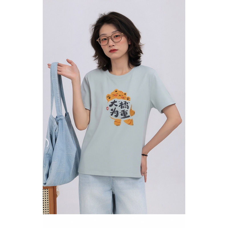 Dreams and Wildfires Big Orange Matters 2026 Summer Loose Short-Sleeve T-Shirt for Women Round Neck Blue Printed Top Half-Sleeve
