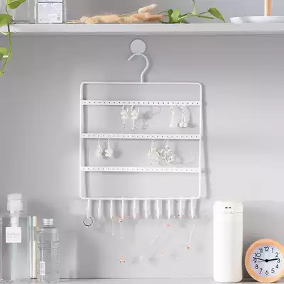 Earrings storage layer rack hanging wall jewelry display rack desktop girl heart necklace storage without knotting household ear needle shelf