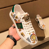 European station trendy shoes 2021 New embroidered Medusa white shoes men leather breathable casual board shoes men