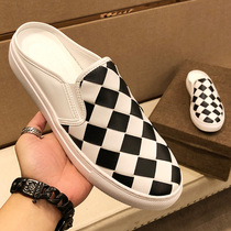 Official website BV leather woven semi-slippers mens summer breathable Mens bung lazy shoes a pedal without heel