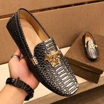 2021 New European station Medusa beauty head cowhide printed Bean shoes mens Tide brand lazy man pedal men