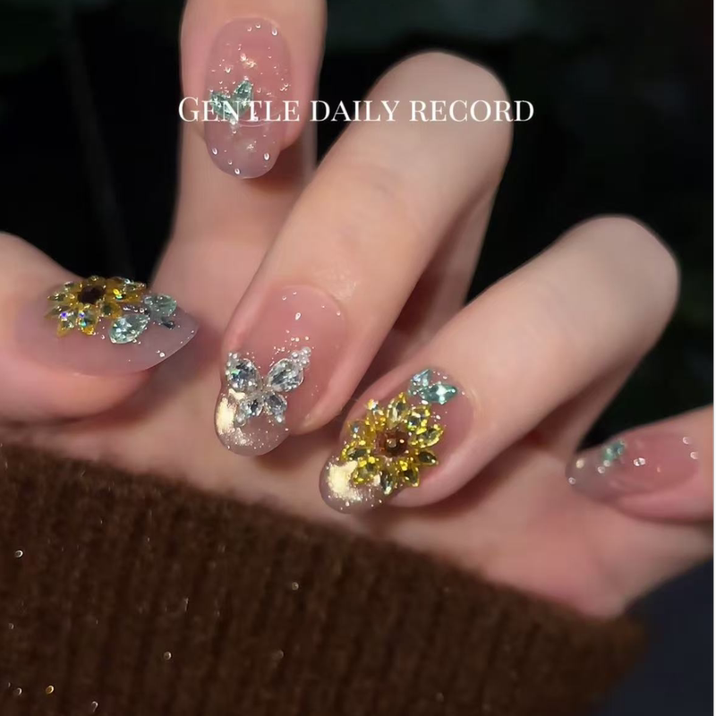 【Sunflower (Zircon)】10-Piece Set of Fully Handmade Wearable Nails, Pure Handmade Nail Art, High-Quality, Creative and Versatile 【Sunflower (Zircon)】10-Piece Set of Fully Handmade Wearable Nails, Pure Handmade Nail Art, High-Quality, Creative and Versatile