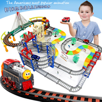 Educational childrens boy toy car track small train model set electric roller coaster assembly racing track