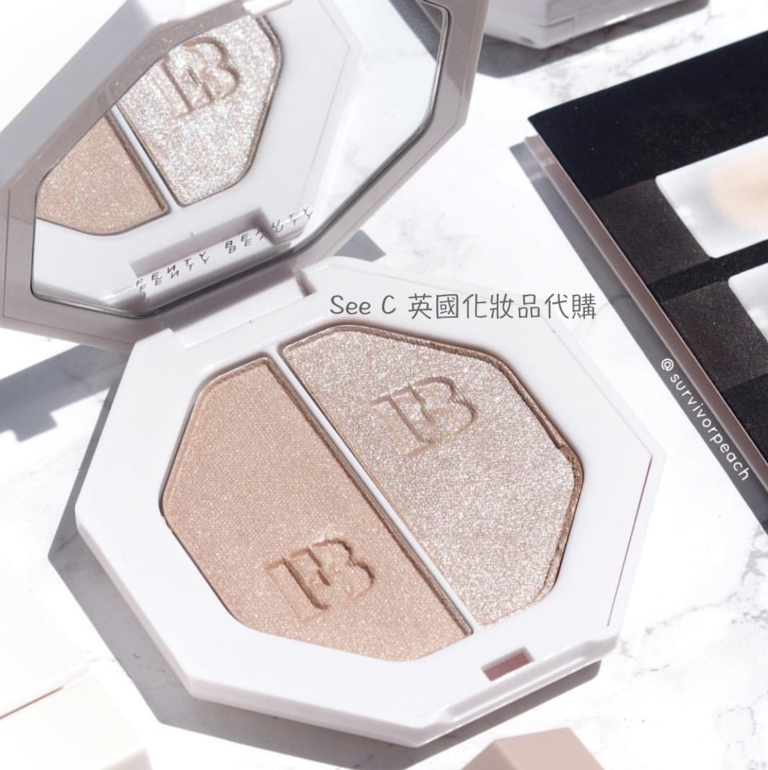 Spot Hong Kong Special cabinet Fenty beautify FB 3D single bicolor with bright high light streaming light powder cake polarized light