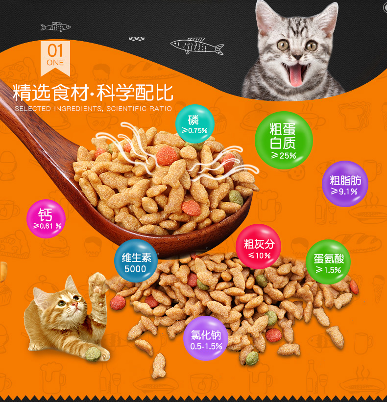 Thức ăn cho mèo 10 kg 5kg thú cưng cá hồi hương vị thức ăn biển 20 gói lớn vào mèo đi lạc mèo thức ăn chính mèo già hạt minino