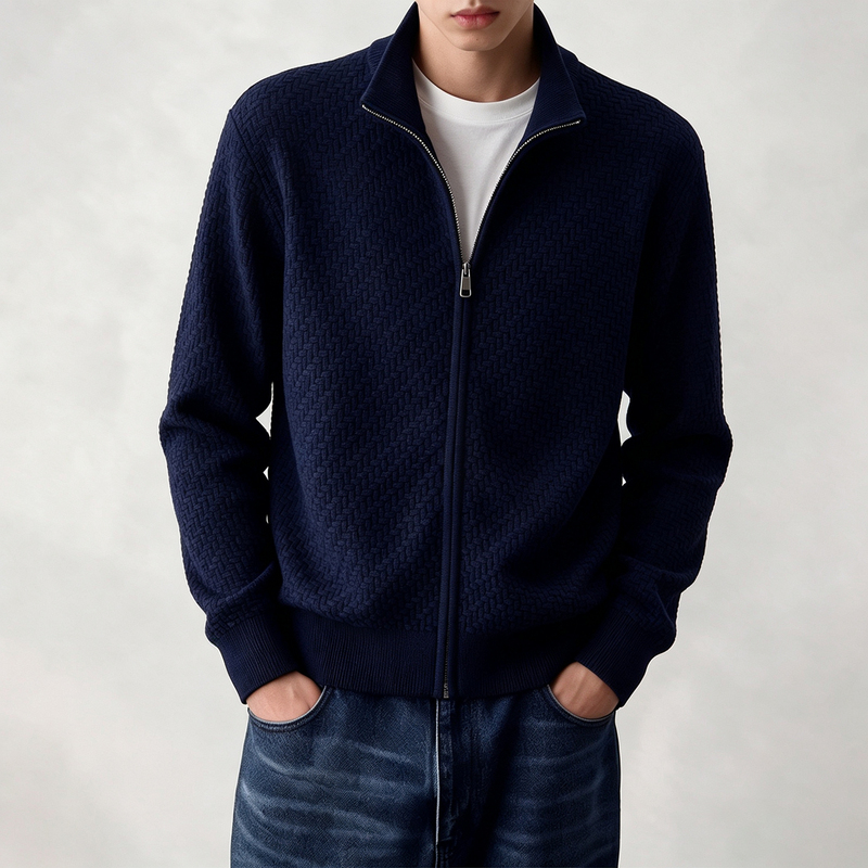 Seasonmark Old Money Style Knitted Jacket Men's Autumn Stand Collar Zipper Sweater Cardigan Business Casual Navy Blue Jacket Seasonmark Old Money Style Knitted Jacket Men's Autumn Stand Collar Zipper Sweater Cardigan Business Casual Navy Blue Jacket