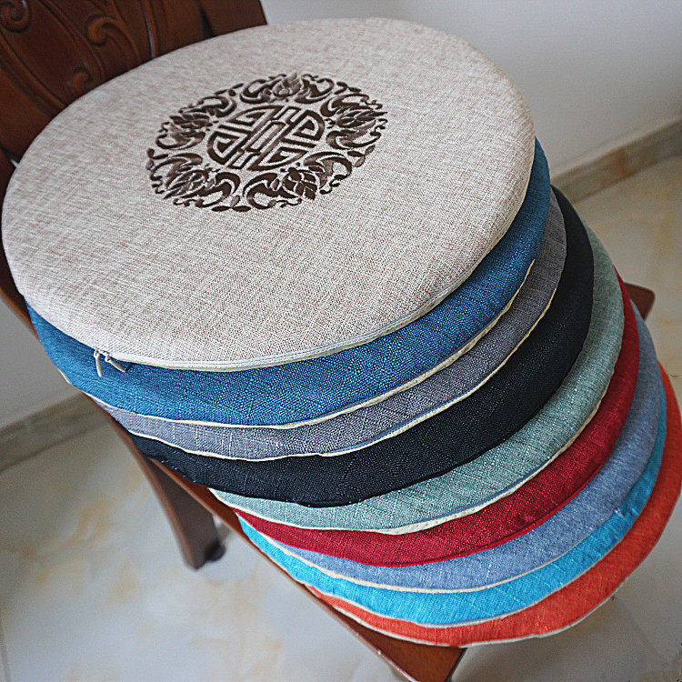 Round cushion cotton linen rattan chair cushion embroidered futon high density sponge yoga mat Chinese drum stool mat floor mat custom