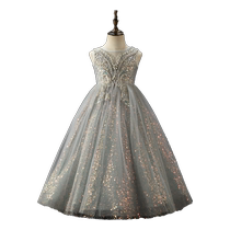 Girls dress new high-end T stage model catwalk Princess Elsa wedding dress piano hosting performance costume birthday