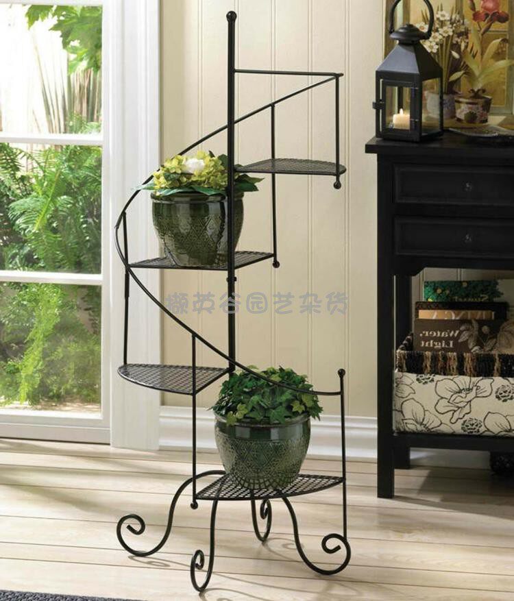 Outdoor garden flower shop spiral turn staircase multi-layer flower rack retro old multiple flower pots terrace balcony grocery rack