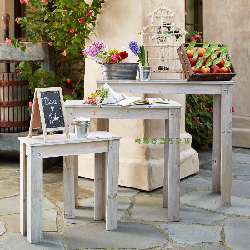 Outdoor Garden Grocery Racks Solid Wood Three Sets High Short Size Table Step Multi Meat Table Shop Windows Display Decoration Display