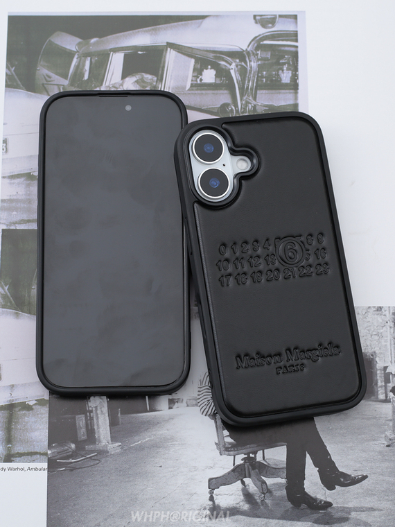 Maison Margiela Black Leather Embossed Logo iPhone Case