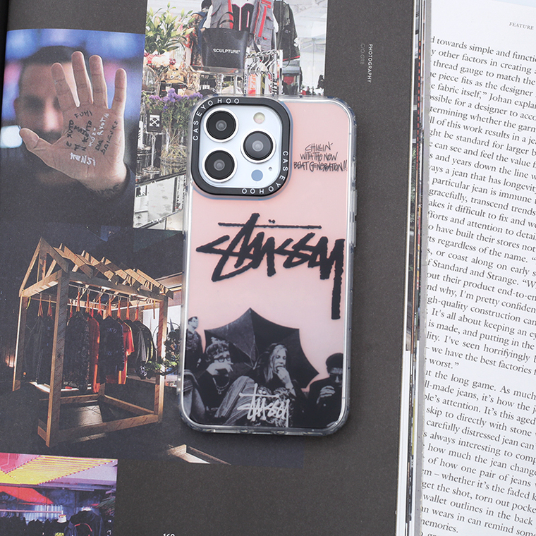 Stussy Black & White Logo Pink Gradient iPhone Case