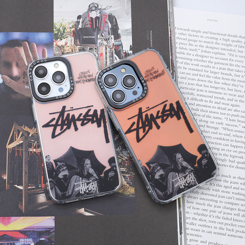 Stussy Black & White Logo Pink Gradient iPhone Case