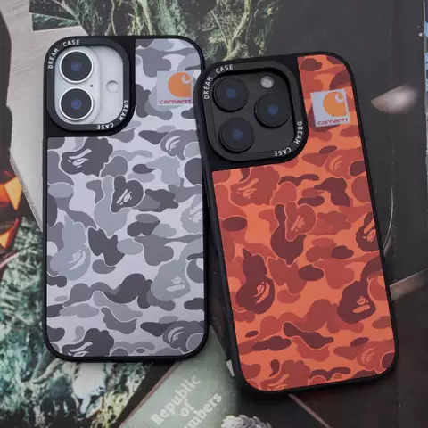 Carhartt Trendy Fashionable Bape Camo Gray Orange Phone Case for iPhone 17, 16, 15, 14, 13 and 12