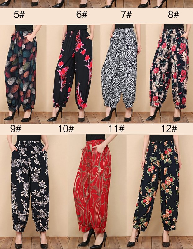 Phụ nữ trung niên và già chân mùa hè quần bắp chân gió quốc gia in rộng chân chín quần rộng kích thước vuông nhảy cotton lụa - Khởi động cắt đồ nữ đẹp