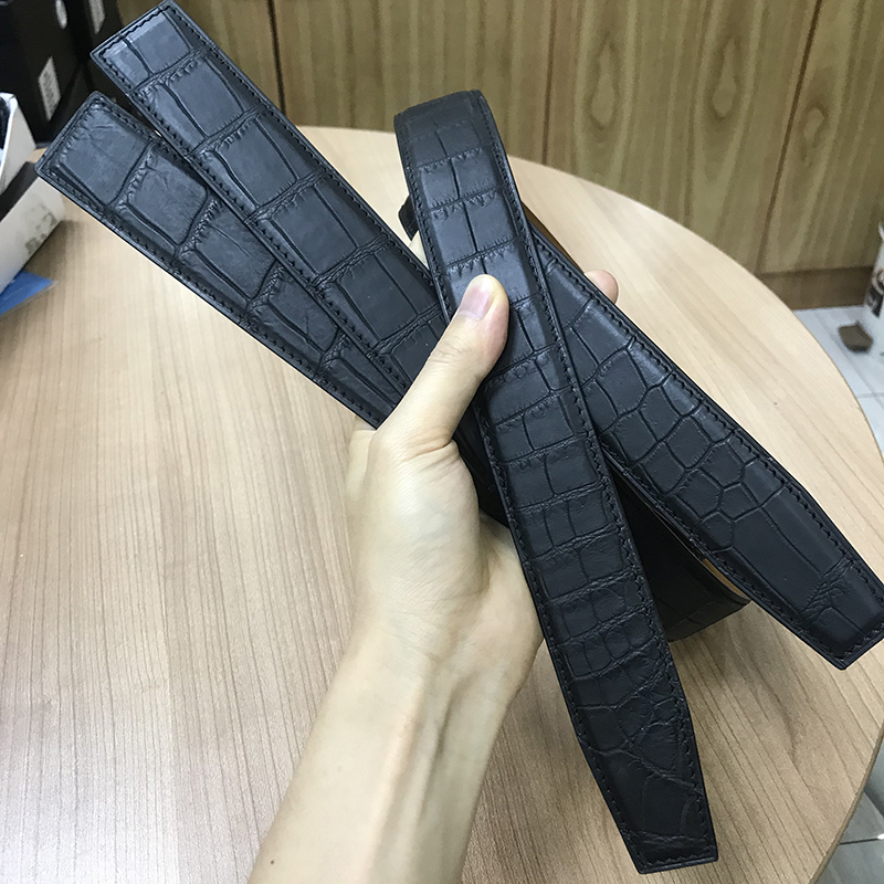 Singapore Imported Nile Matte Crocodile Belly Leather Belt for Men, Casual Business Style, Without Buckle Singapore Imported Nile Matte Crocodile Belly Leather Belt for Men, Casual Business Style, Without Buckle