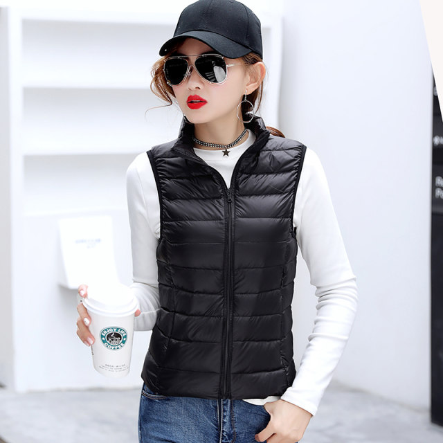 Short down jacket vest for women portable autumn and winter new stand-up collar lightweight vest liner waistcoat large size vest jacket