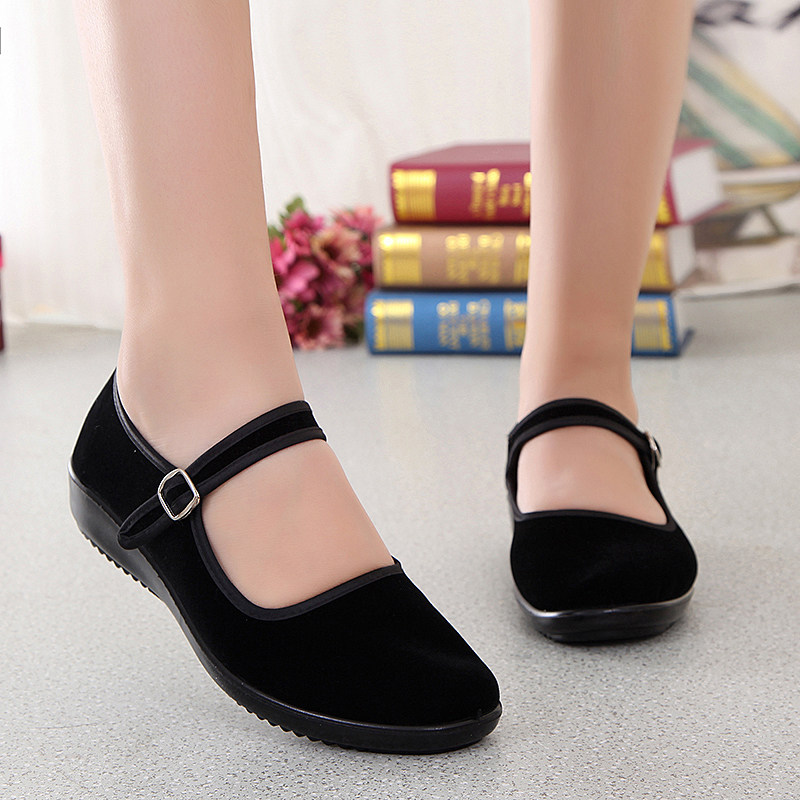 Spring and Autumn Old Beijing Cloth Shoes Women's Shoes Black Flat Work Shoes Velvet Generation Red Dance Shoes Workwear Women's Shoes