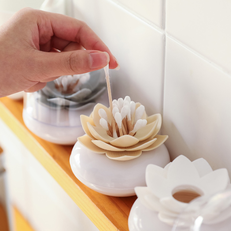 Creative and exquisite lotus shaped cotton swab box toothpick storage portable cotton swab holder with covered cotton swab holder