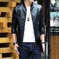 Mùa thu nam PU Leather Hàn Quốc Slim Jacket Thin Teen Student Handsome Boy Locomactor Washed Leather Jacket shop đồ nam