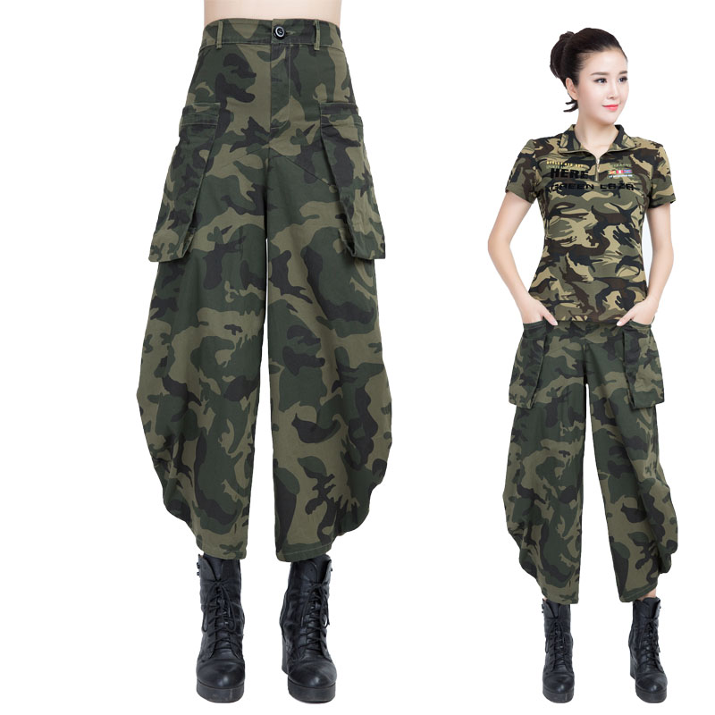 Spring and autumn new camouflage pants military pants living room bloomers casual pants large size pants women's pants nine-point sailor dance pants