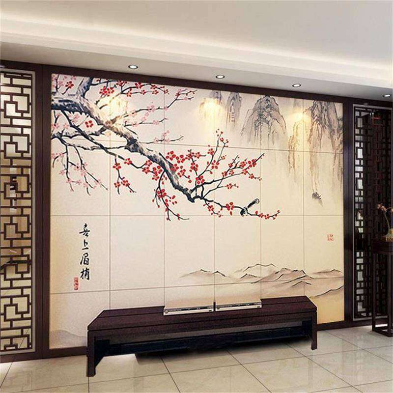 Background wall decoration 3d three-dimensional microspar TV wall tile Chinese living room simple color carving mural on the brow