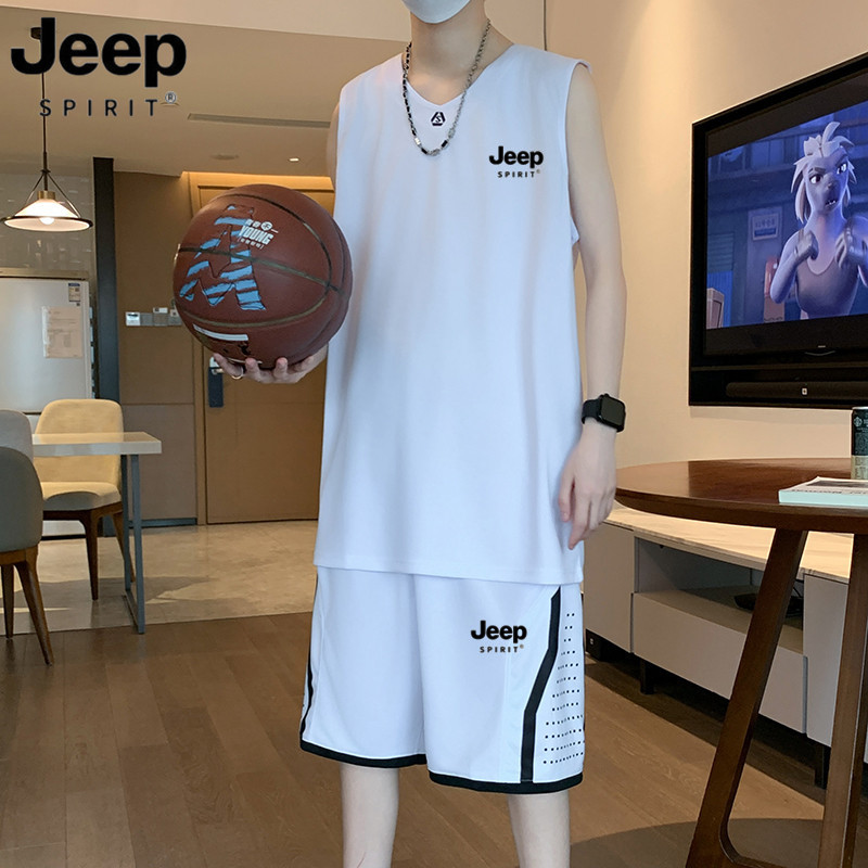 Jeep Spirit Sports Suit Men's Summer Youth Sleeveless Quick-Drying Running Vest Large Size Basketball Uniform