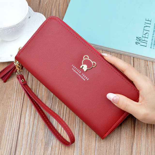 Coin purse young lady long style 2024 new small fresh wallet cute leather wallet zipper clutch bag clutch bag