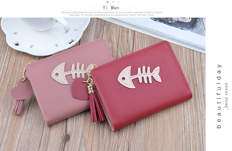 Ví mới 2019 ví nữ ngắn thời trang ví cá xương Hàn Quốc dây kéo tua rua nữ giữ xu sinh viên - Ví tiền ví vans