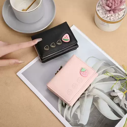 Милый складной полиуретановый мультяшный маленький бумажник, кошелек, в корейском стиле