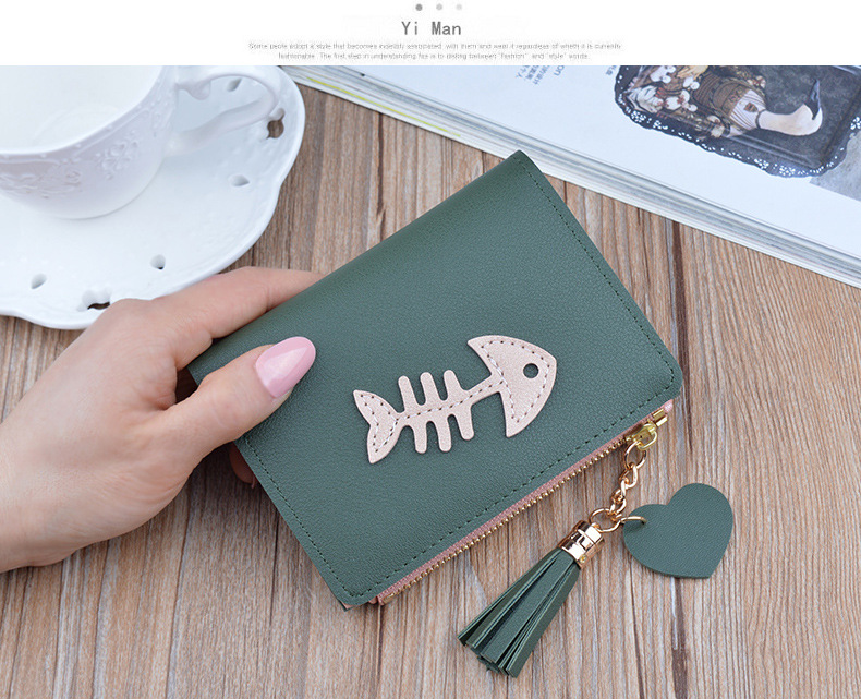 Ví mới 2019 ví nữ ngắn thời trang ví cá xương Hàn Quốc dây kéo tua rua nữ giữ xu sinh viên - Ví tiền ví vans