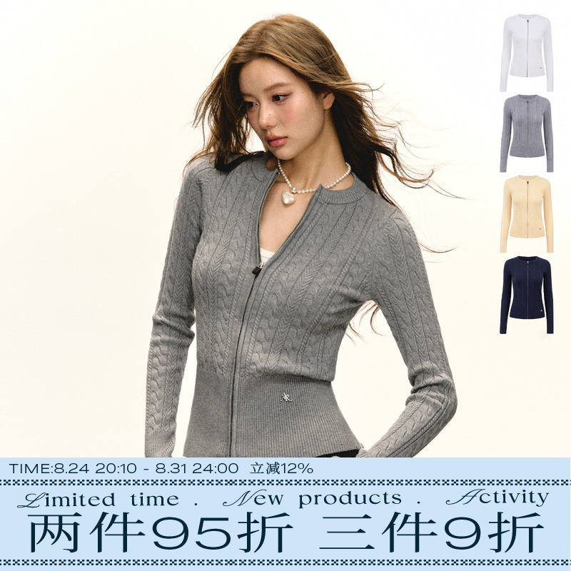 Ariseism Round-Neck Cable-Knit Cardigan Sweater for Women, New Autumn Style, Slim Fit, Suitable as an Inner Layer