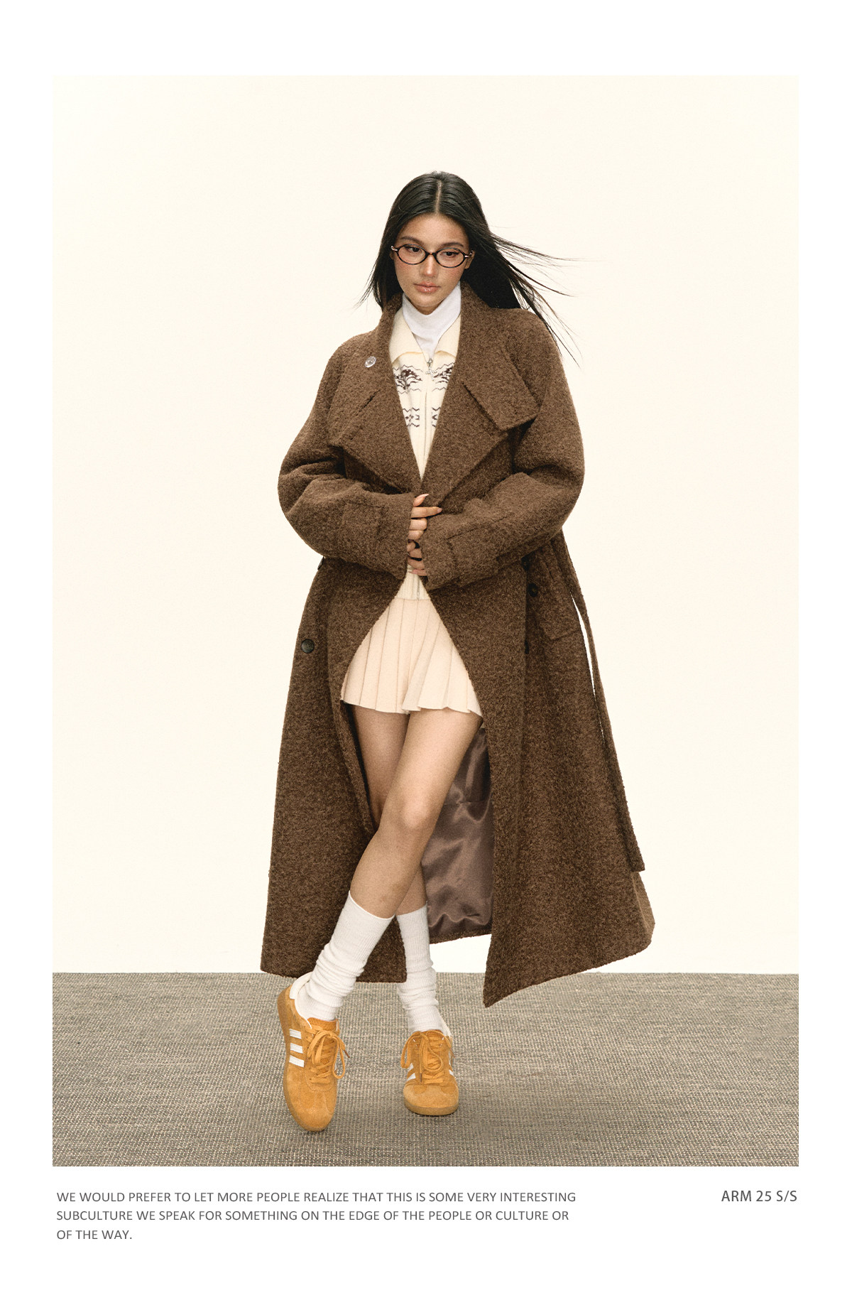 ARISEISM Brown Straight-Fit Mid-Length Wool Coat